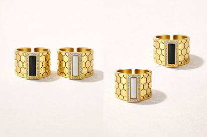 zarini’s gold plated stainless-steel honeycomb geometric ring