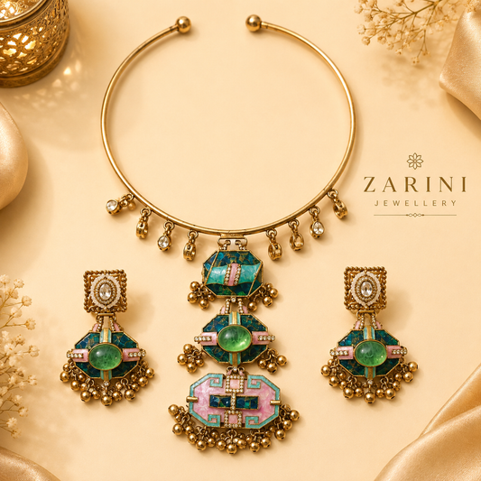Zarini Zoya Enamel Collar Necklace & Earrings Set