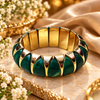 Zarini Emerald Green Marbled Statement Bangle for Women | Gold-Tone Elegant Bracelet