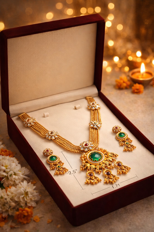 Zarini’s Emerald Antique Layered Necklace Set