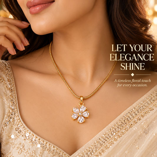 Zarini Gold-Tone Floral Pendant Necklace for Women | Sparkling Crystal Flower Jewellery