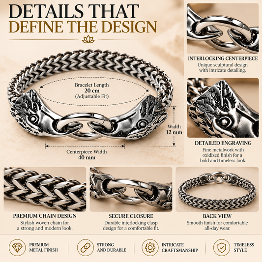 Zarini Silver-Tone Chain Bracelet for Men | Engraved Animal Motif