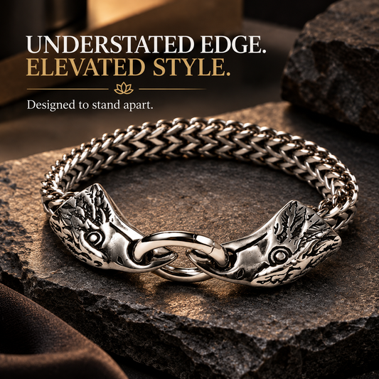 Zarini Silver-Tone Chain Bracelet for Men | Engraved Animal Motif