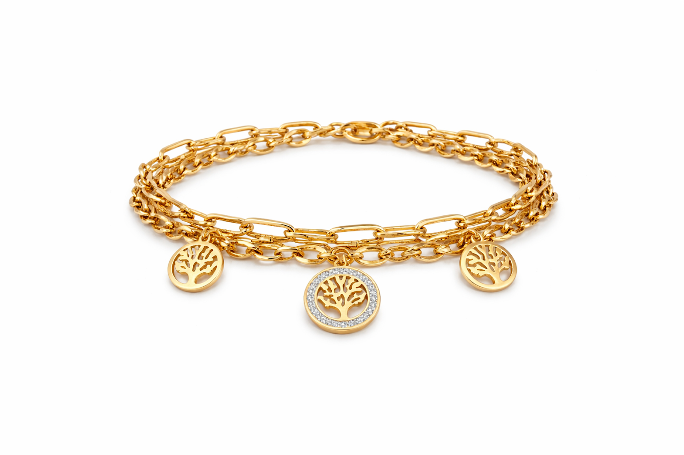 Zarini Tree of Life Charm Bracelet – Gold Plated Anti-Tarnish Chain Design