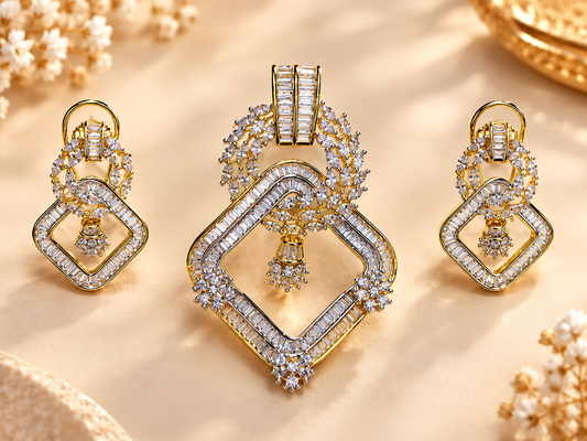 ZARINI Laurel Charm  Gold Plated Geometric Pendant Set