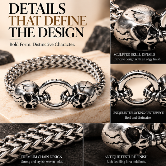 Zarini Silver-plated Skull Chain Bracelet for Men | Gothic Statement Jewellery