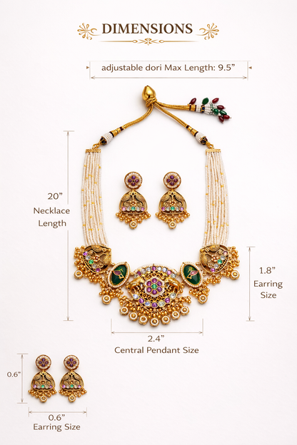 Zarini  Royal Pearl Temple Necklace Set