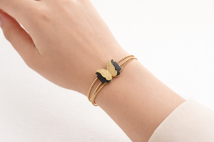 gold plated cz studded anti tarnishbutterfly in center bracelet