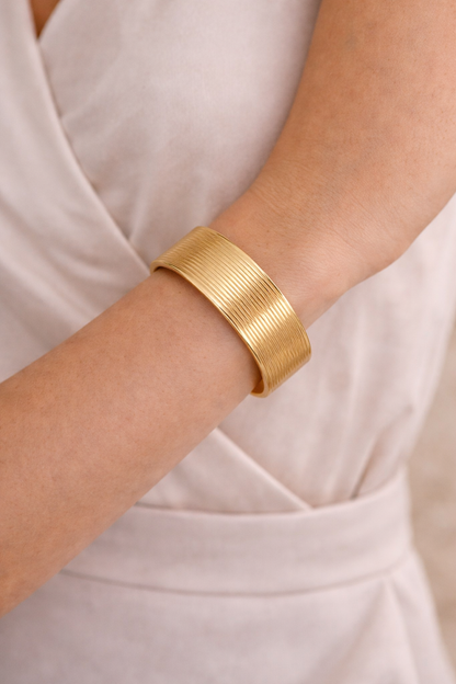 Zarini Textured Wide Cuff Bracelet – Gold Tone Adjustable Statement Piece