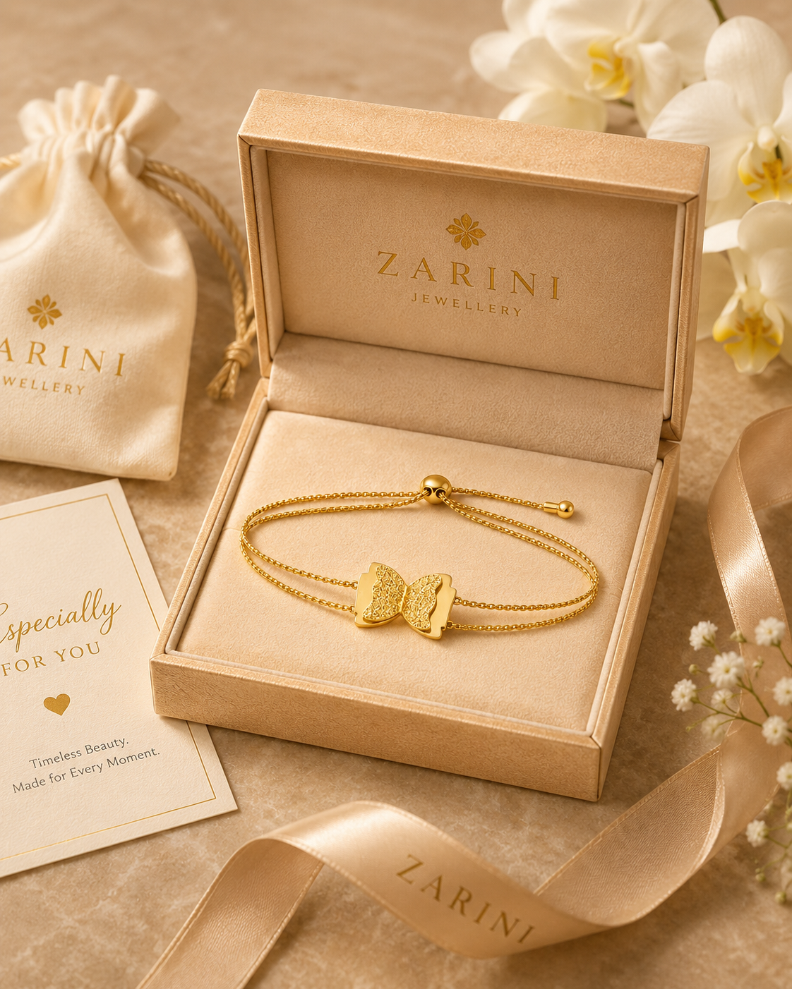 gold plated cz studded anti tarnishbutterfly in center bracelet