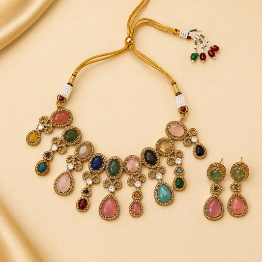 Zarini Riva Multicolour Cabochon Statement Necklace Set