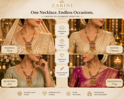 Zarini Heritage Kundan Long Pendant Necklace Set