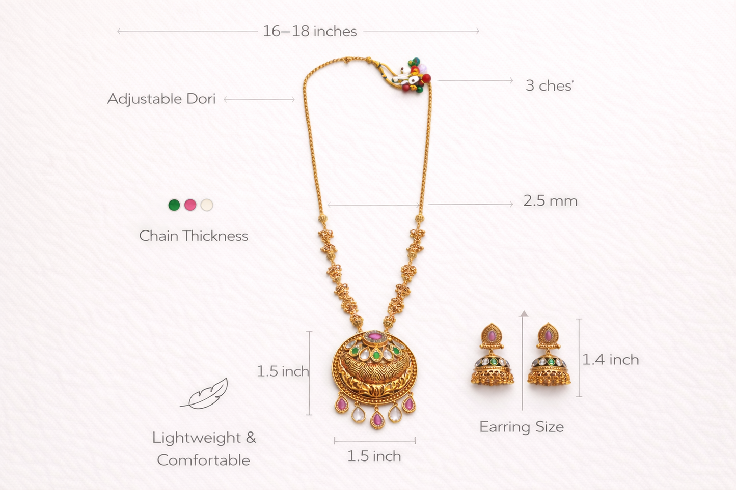 Zarini  Antique Temple Pendant Necklace Set
