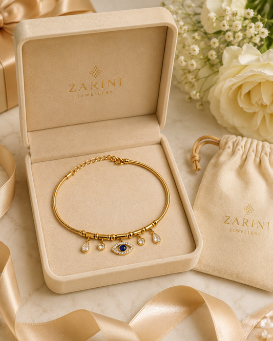 Gold Plated Evil Eye Charm Bracelet – Anti-Tarnish CZ Studded Design