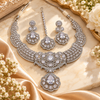 Zarini Silver-Tone White Crystal Bridal Necklace Set with Earrings & Maang Tikka | Luxury Wedding Jewellery