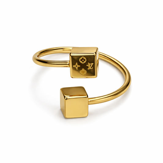 Zarini Double Cube Ring – Gold Plated Anti-Tarnish Open Statement Design