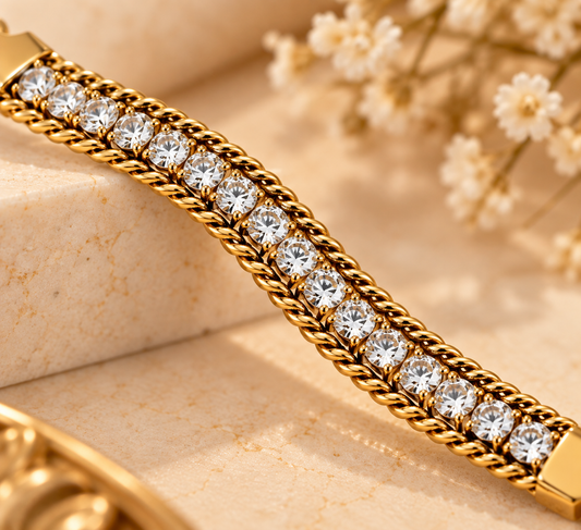 Golden Crystal Tennis Bracelet for Women | Elegant Rhinestone Chain Bracelet