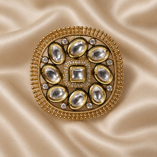 Zarini Gold plated Kundan Statement Ring | Traditional Designer Ring