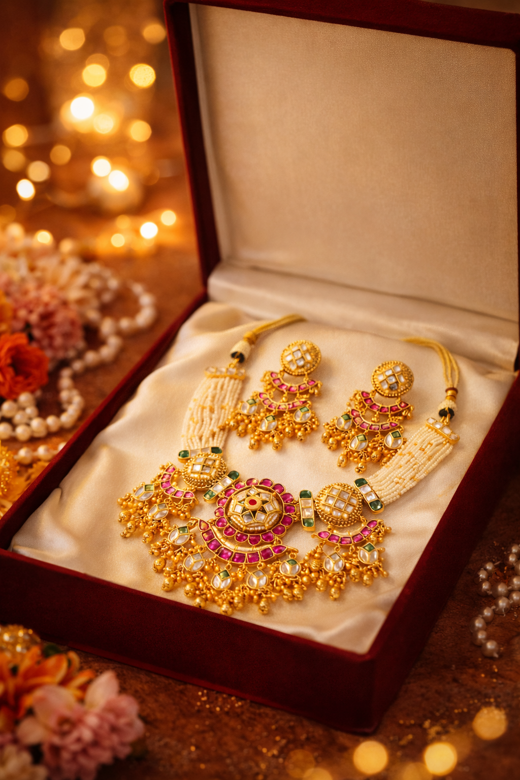 Zarini’s Regal Pearl Kundan Choker Set
