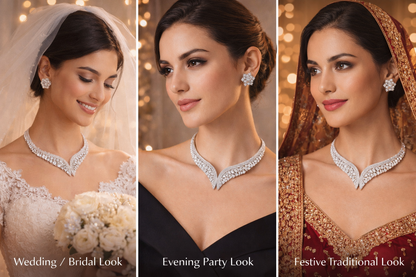 Zarini’s Luxe Crystal Swan Neck Statement Set