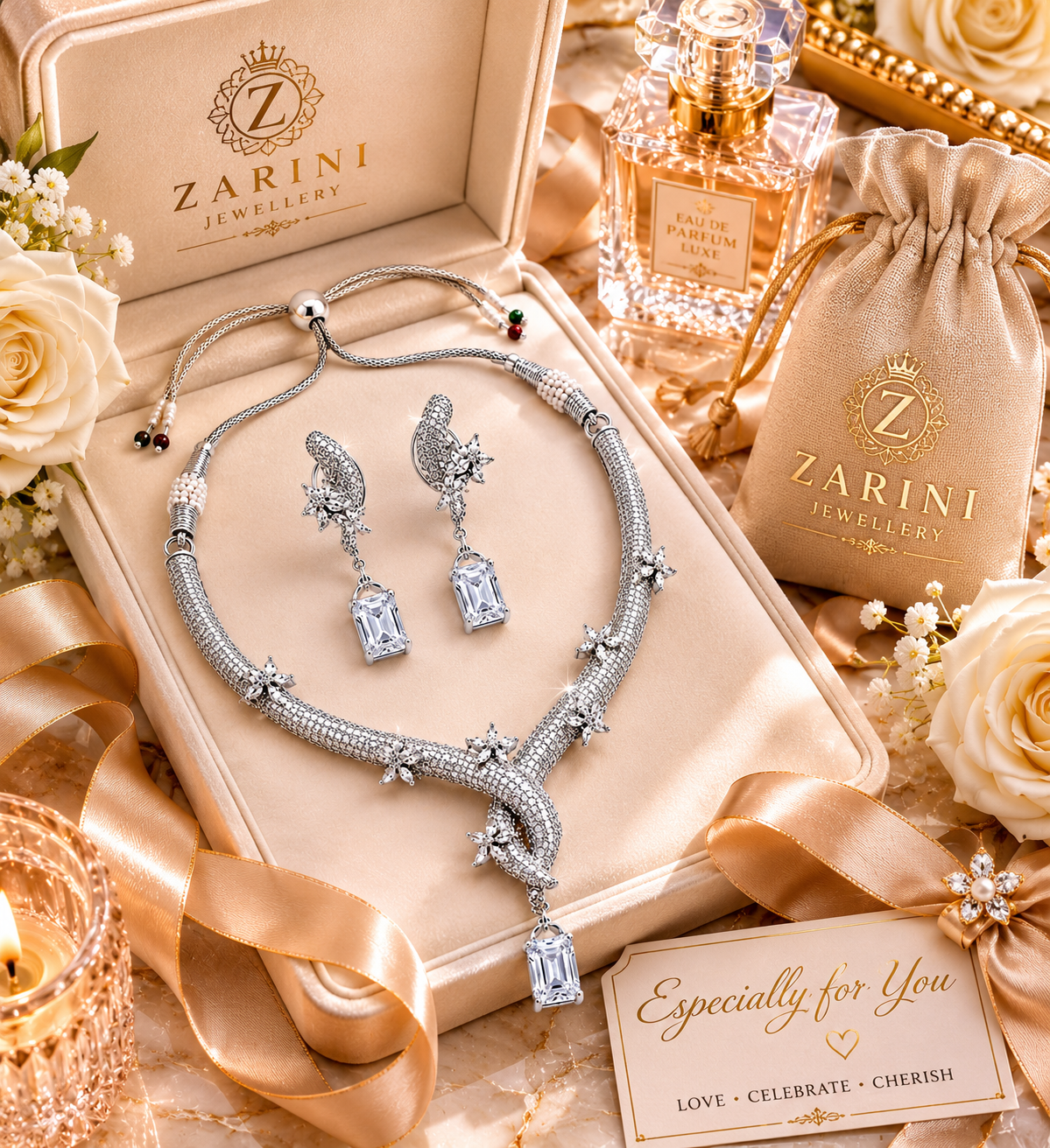 Zarini Celeste Crystal Statement Necklace Set