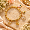 Zarini Gold-Tone Floral Charm Bracelet for Women | Crystal & Pearl-Style Charm Bracelet