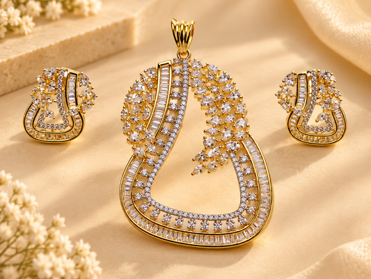 ZARINI Willow Grace Gold Plated  Leaf Pendant Set