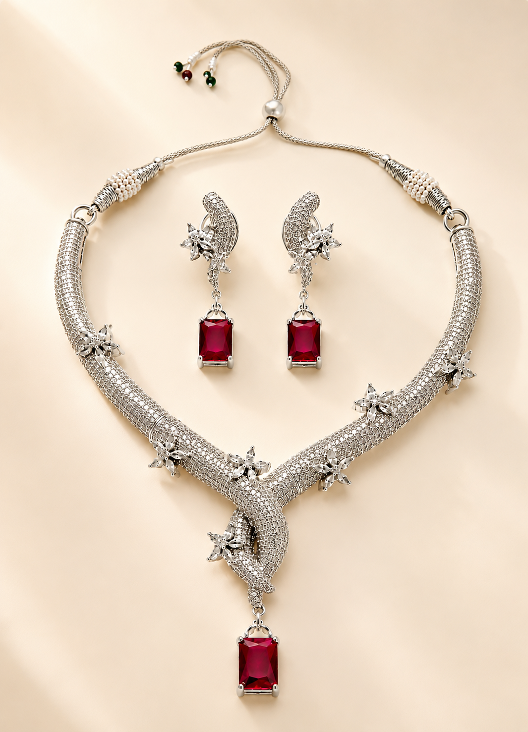 Zarini Celeste Ruby Statement Necklace Set