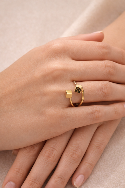 Zarini Double Cube Ring – Gold Plated Anti-Tarnish Open Statement Design