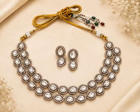 Zarini Inaya Double-Layer Polki Necklace Set