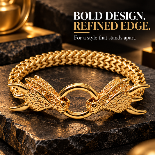 Zarini Gold-plated Dragon Head Chain Bracelet for Men | Bold Statement Jewellery