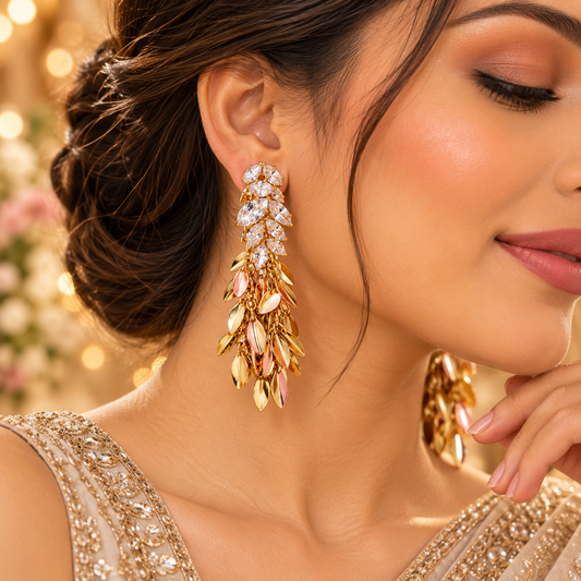 Zarini Gold-Tone Crystal Leaf Drop Earrings | Gold -Tone Statement Earrings