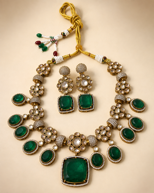 Zarini Noor Emerald Kundan Statement Necklace Set