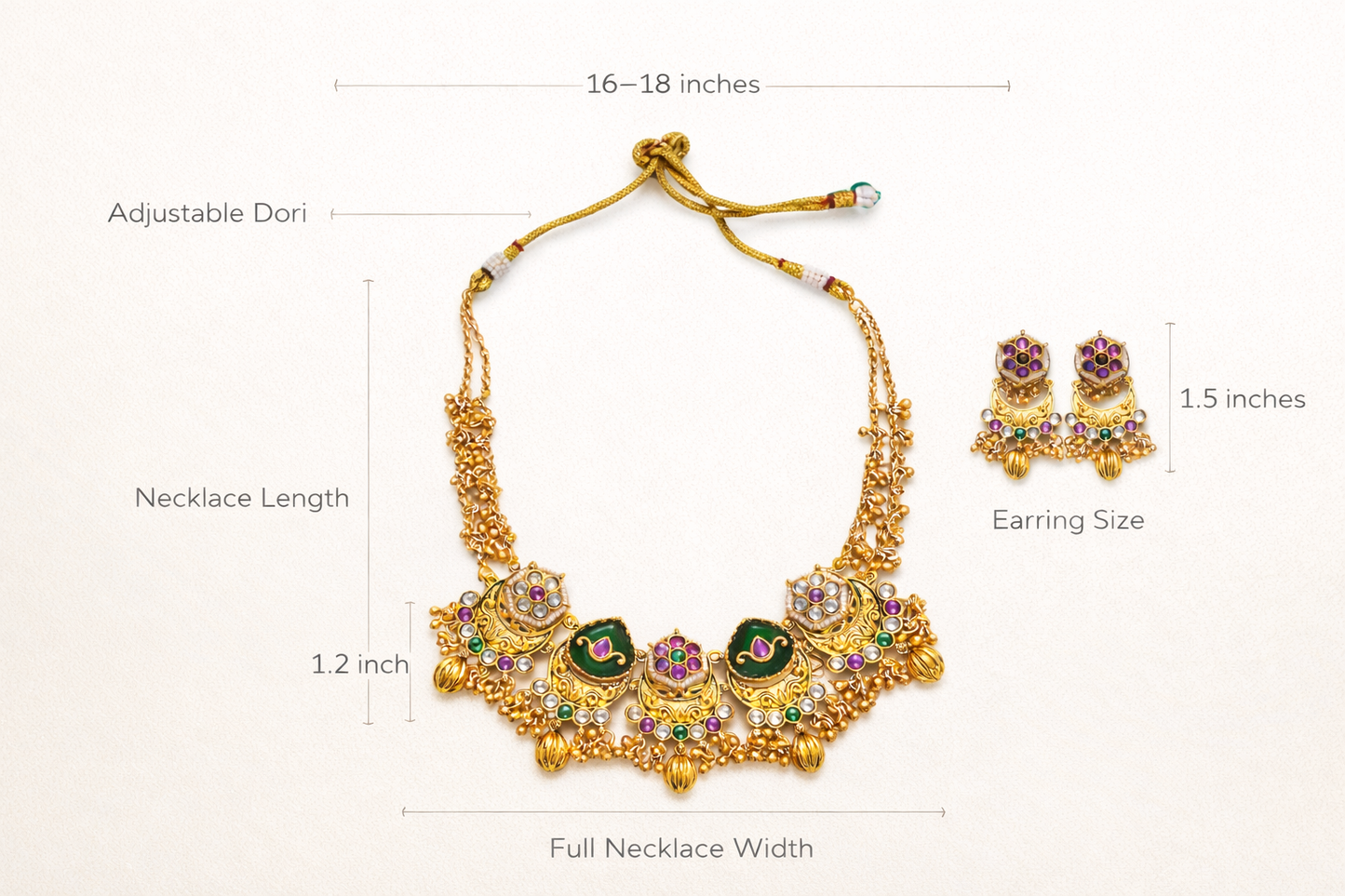 Zarini Royal Green Kundan Temple Necklace Set