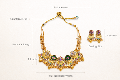 Zarini Royal Green Kundan Temple Necklace Set