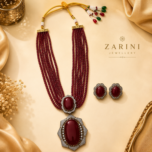 Zarini Raniya Ruby Multi-Strand Necklace & Earrings Set