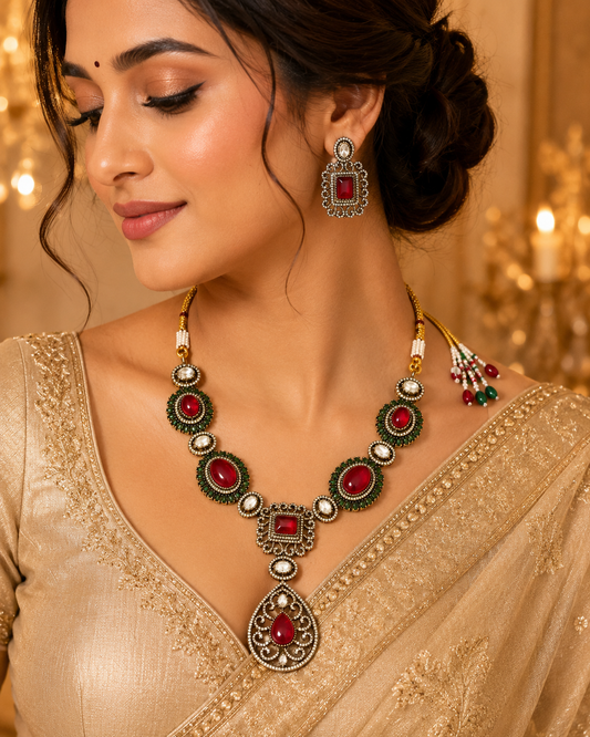 Zarini Mehr Ruby & Emerald Heritage Necklace Set