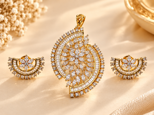 ZARINI Blooming Grace Gold Plated  Floral Pendant Set