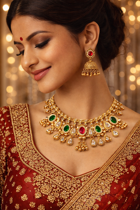 Zarini Royal Kundan Jhumka Necklace Set