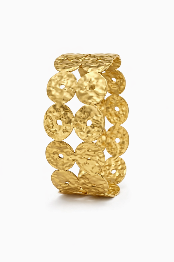 Zarini Hammered Interlocking Circle Cuff Bracelet