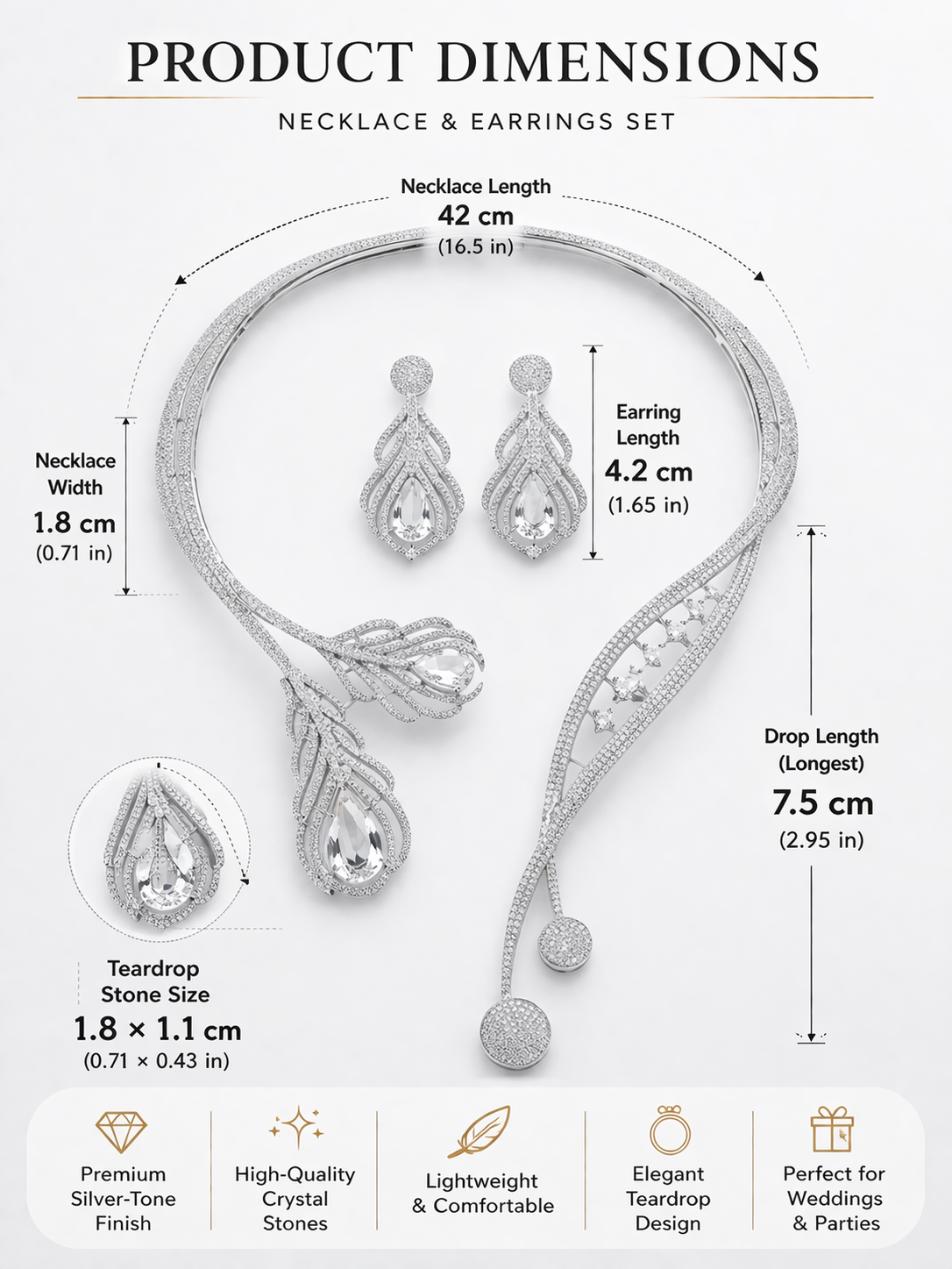 Zarini’s Luxe Crystal Leaf Drop Necklace Set