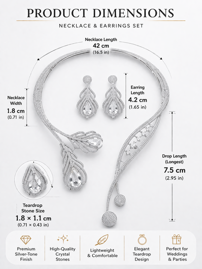 Zarini’s Luxe Crystal Leaf Drop Necklace Set