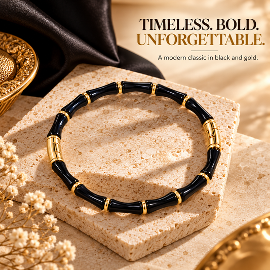 ZARINI Midnight Rhythm Black & Gold-Toned Bracelet