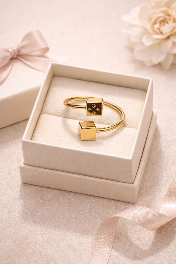 Zarini Double Cube Ring – Gold Plated Anti-Tarnish Open Statement Design