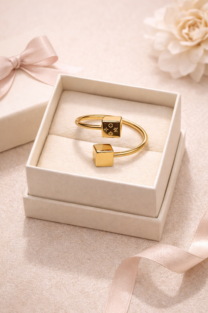 Zarini Double Cube Ring – Gold Plated Anti-Tarnish Open Statement Design