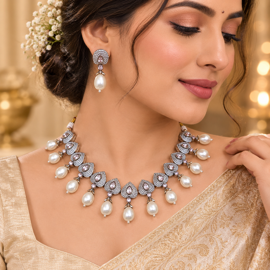 Zarini Noor Pearl & Crystal Necklace Set