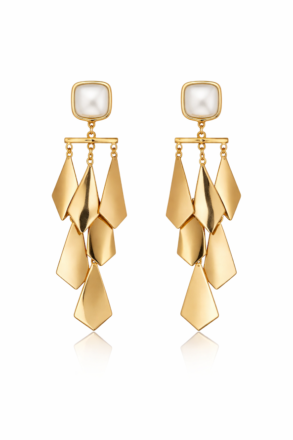Zarini’s Gold-Toned Dangle Earrings with Pearl Stud & Geometric Shells
