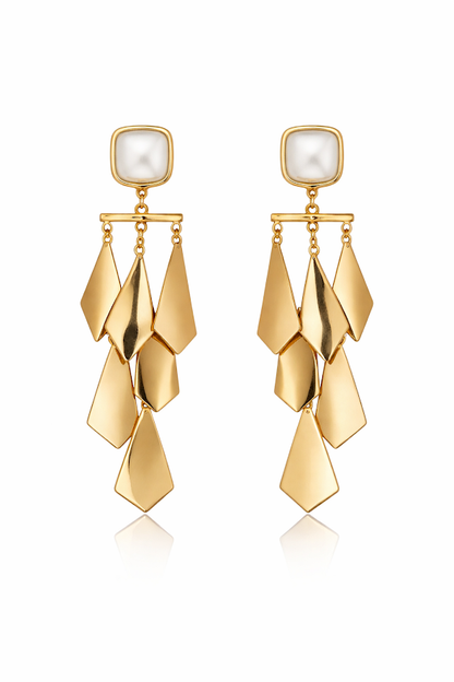Zarini’s Gold-Toned Dangle Earrings with Pearl Stud & Geometric Shells