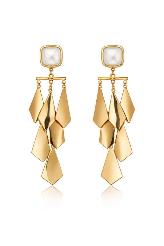 Zarini’s Gold-Toned Dangle Earrings with Pearl Stud & Geometric Shells