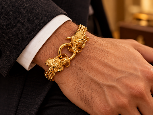 Men’s Gold-Tone Elephant Bracelet | Statement Chain Bracelet